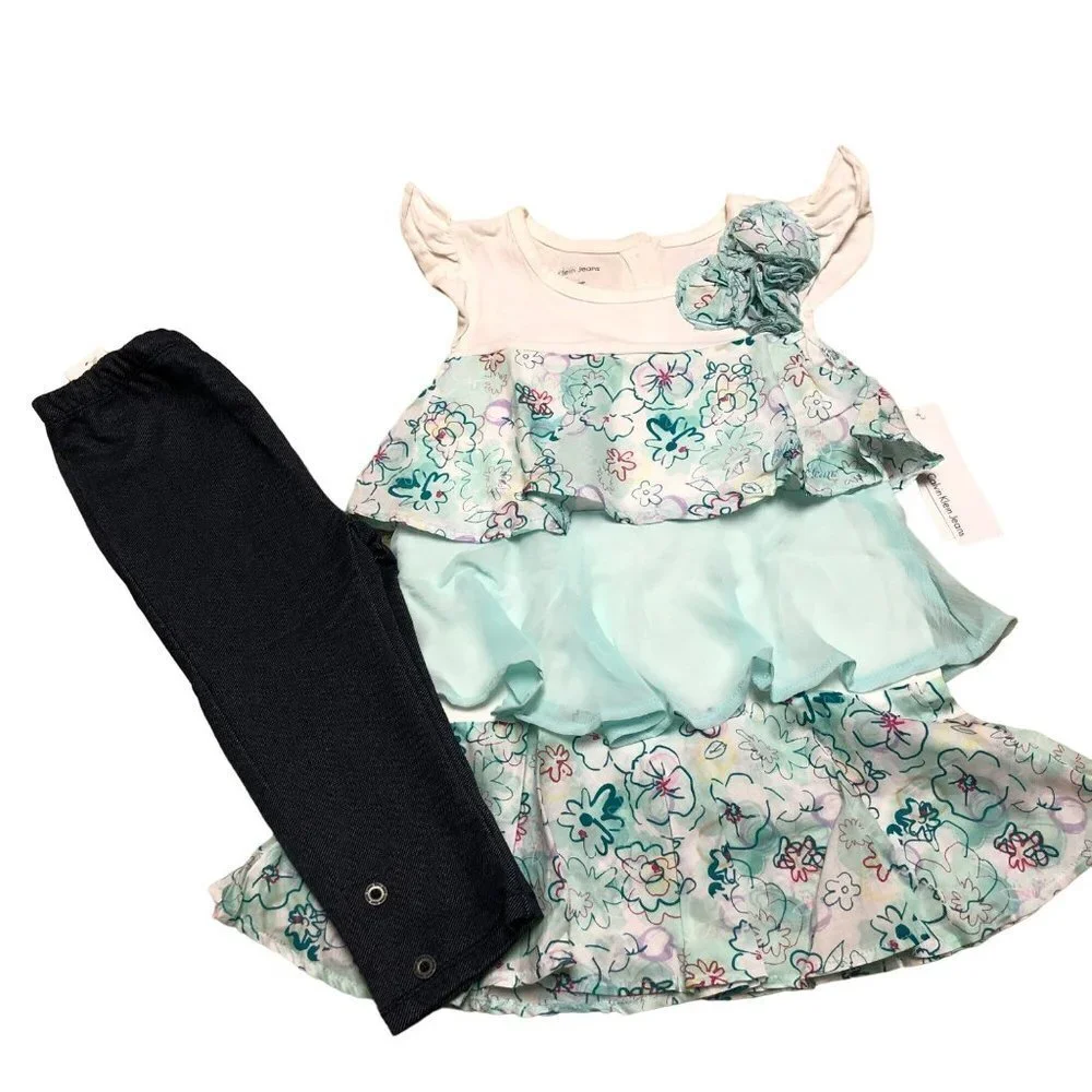 CALVIN KLEIN JEANS  GIRLS TWO PIECE SETS‎ DRESS & LEGGINGS SIZE 4T NEW WITH TAG